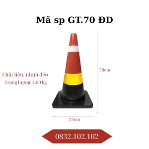 Chóp nón phản quang GT.70 ĐD – cao 70cm – nhựa dẻo đế đen